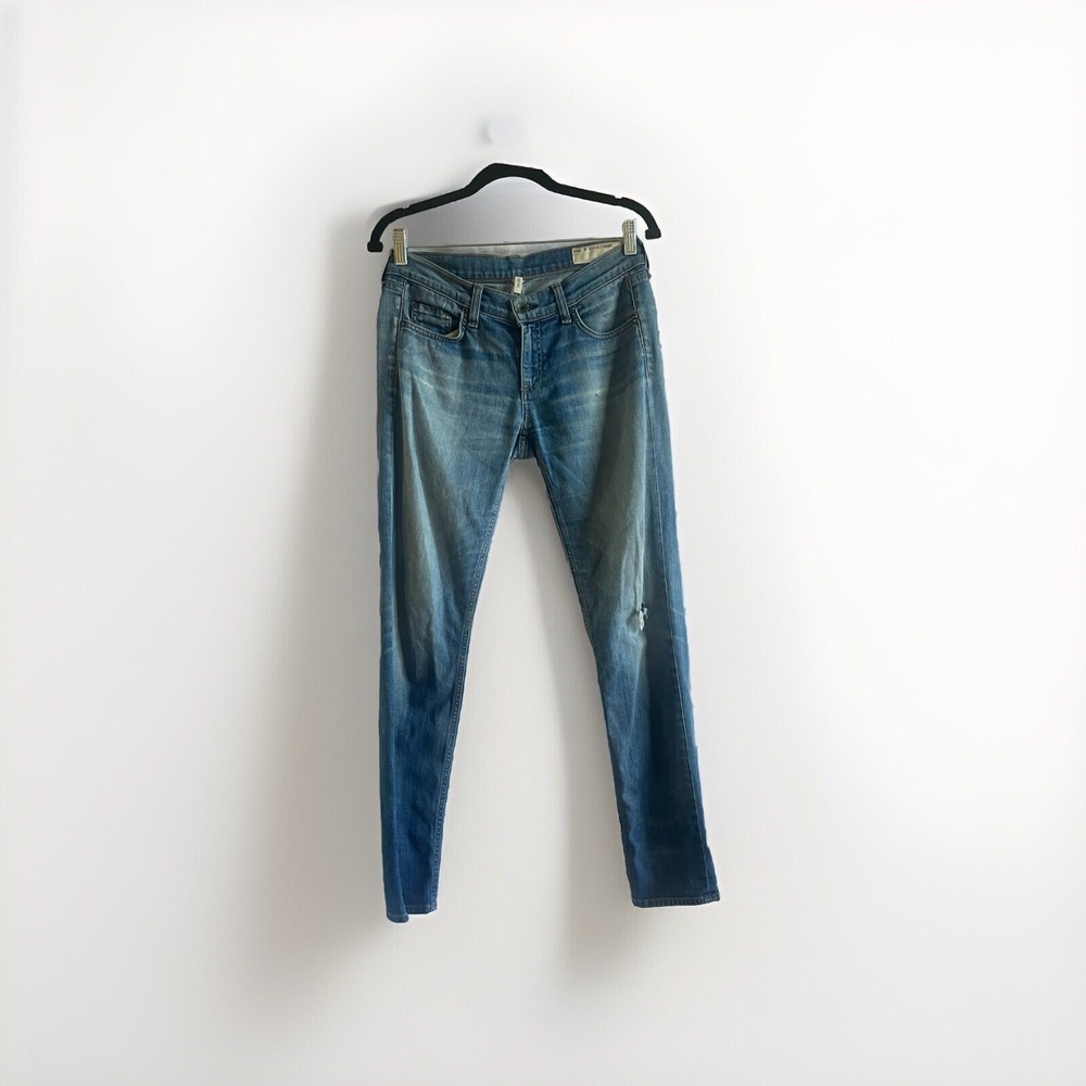 Rag & Bone Jeans Womens 25 Blue Denim Distressed The Dre Slim Fit Low Rise Pants